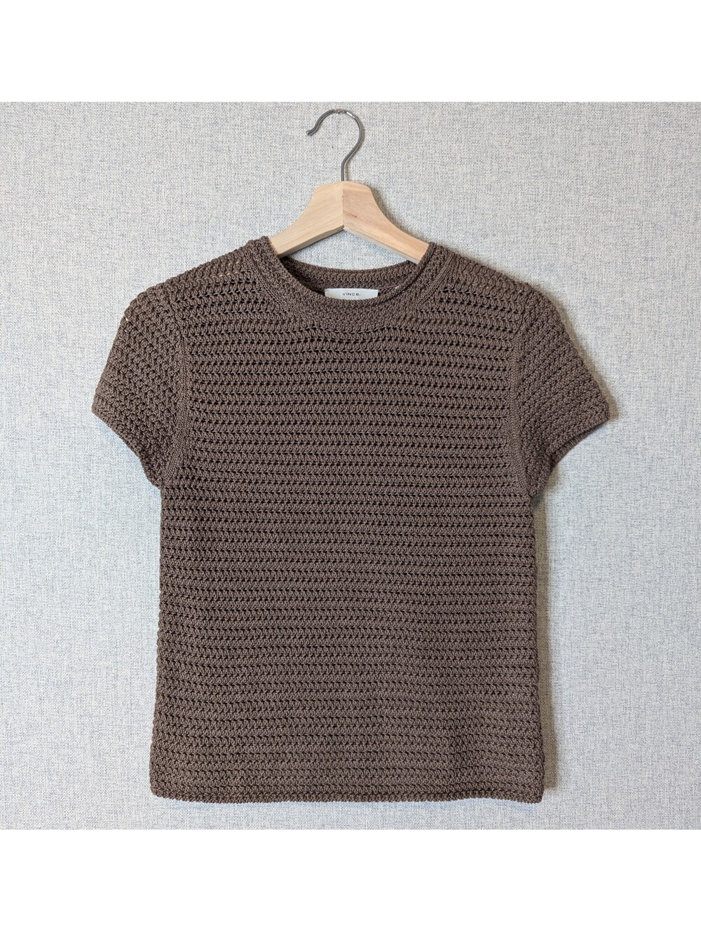 Vince 100% cotton open knit crochet sweater tee